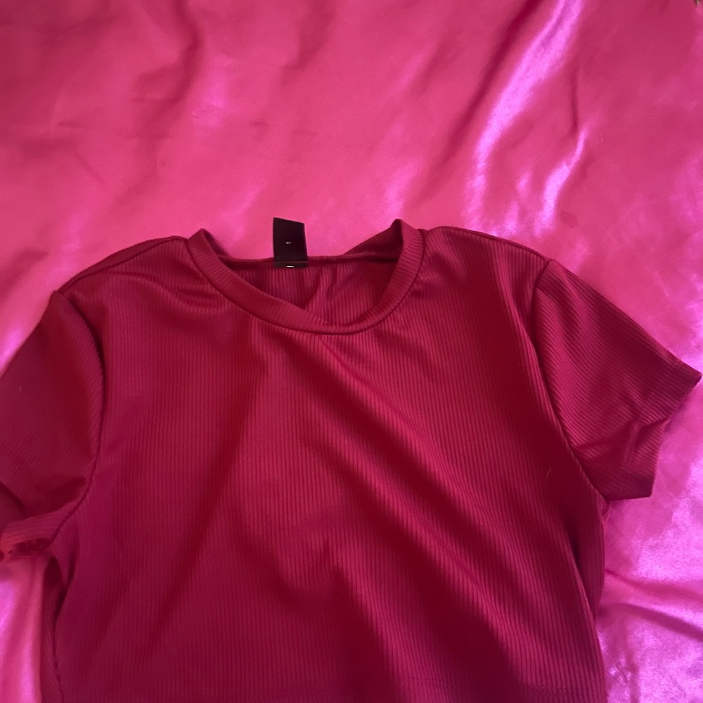 SHEIN Short Sleeve Ribbed Top in Rich Pink